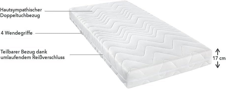 Matratzen Concord Sleepsy Leron Matratze 90x200 cm, Komfortschaummatratze 7-Zonen Aufbau, Matratze aus Komfortschaum - Härtegrad H2, Bezug waschbar, Öko-Tex Standard 100