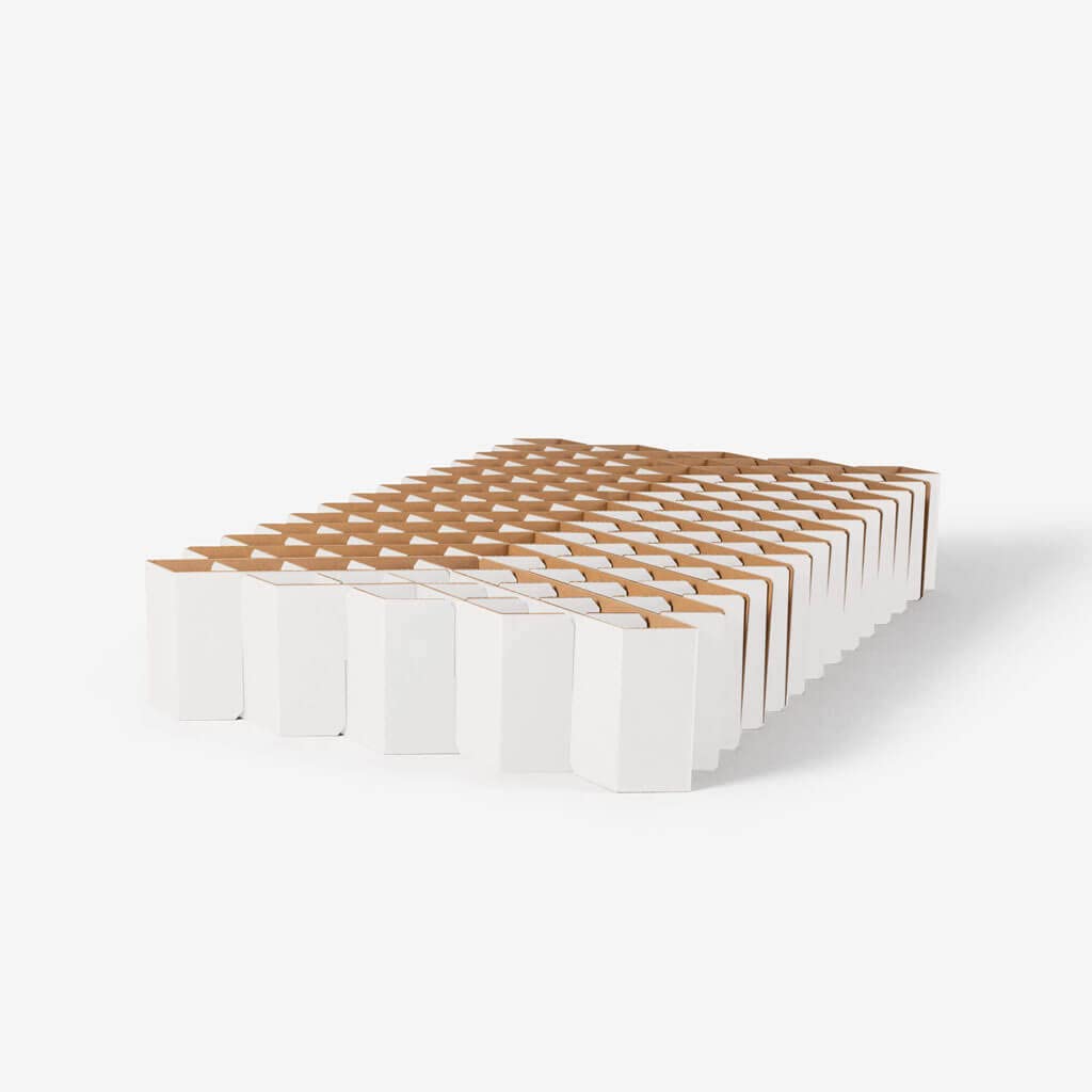 ROOM IN A BOX Bett 2.0 M/Salbei: Klappbett aus Wellpappe 120 140 x 200 cm und Zwischengrößen. Auch als Gästebett. Lattenrost Nicht nötig.