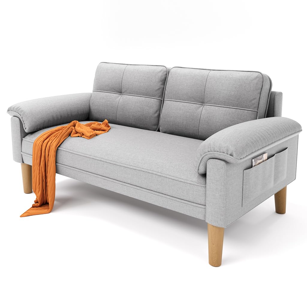 Xbro Sofa 2 Sitzer, Kleine Couch 2 Sitzer mit Armlehne und Seitentasche, Modernes Stoffcouch für Wohnzimmer,Wohnung,Büro,Einfache Montage, 144 x 77 x 77 cm, Dunkelgrau