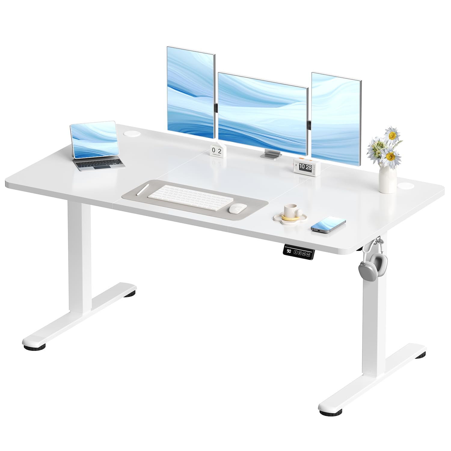 Devoko Höhenverstellbarer Schreibtisch, Elektrischer Schreibtisch Höhenverstellbar Tisch, Steh-Sitz Bürotisch, Computertisch mit Memory-Funktion, Stehpult, Standing Desk, Bürotisch,120 x 60 cm,Weiß