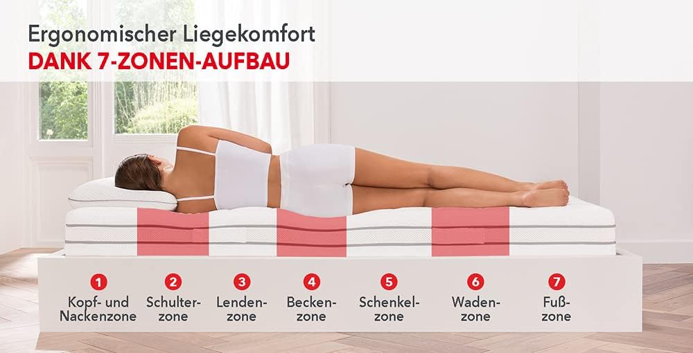 Matratzen Concord Sleepsy Leron Matratze 90x200 cm, Komfortschaummatratze 7-Zonen Aufbau, Matratze aus Komfortschaum - Härtegrad H2, Bezug waschbar, Öko-Tex Standard 100