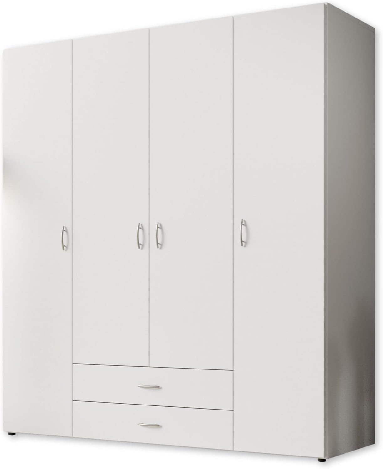 Stella Trading BASE Zeitloser Kleiderschrank in drei verschiedenen Größen - Vielseitiger Drehtürenschrank in Weiß - 160 x 177 x 52 cm (B/H/T)