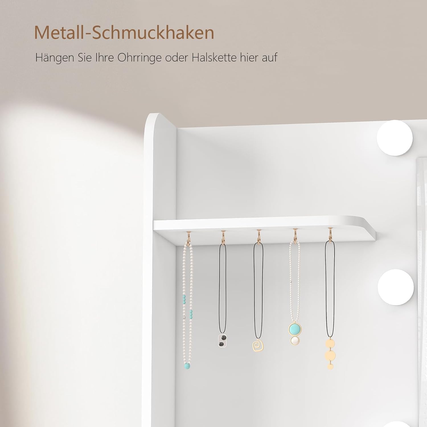 TEENFON Large Dressing Table with Adjustable LED Lighting and Sockets, Dressing Table with Mirror, 7 Drawers, 4 Open Shelves and 5 Jewellery Hooks for Bedroom, White