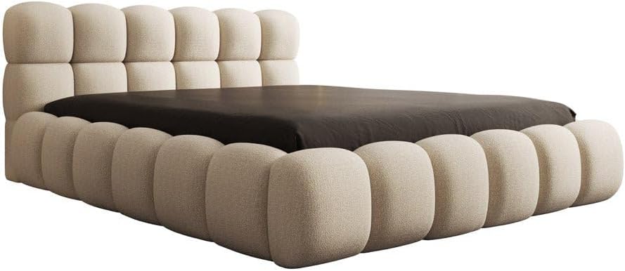 Luxusbetten24 Designer Polsterbett Boston Bouclé 140x200 mit Stauraum | Bezug: Bouclé | Farbe: Beige