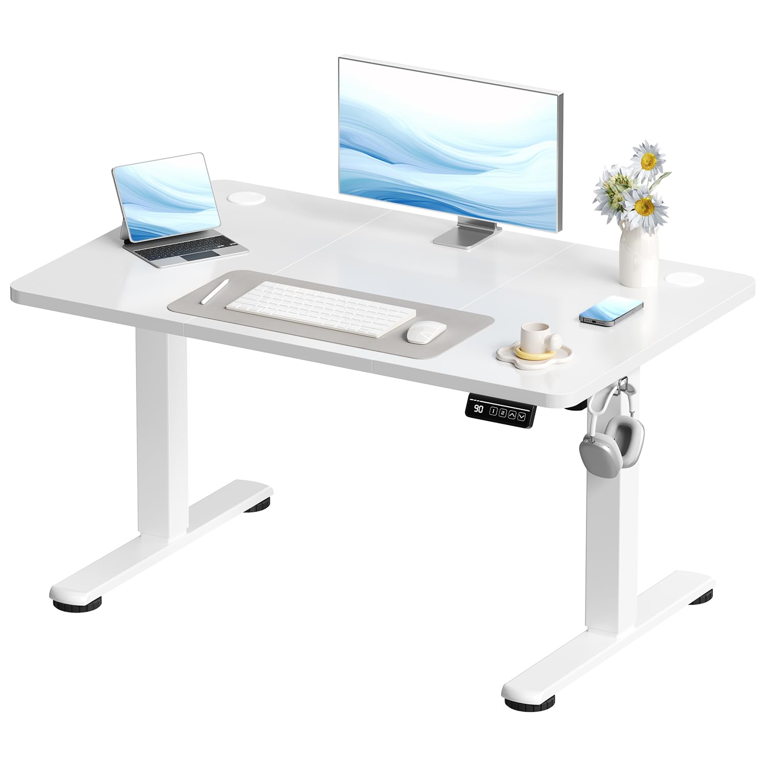 Devoko Höhenverstellbarer Schreibtisch, Elektrischer Schreibtisch Höhenverstellbar Tisch, Steh-Sitz Bürotisch, Computertisch mit Memory-Funktion, Stehpult, Standing Desk, Bürotisch,120 x 60 cm,Weiß