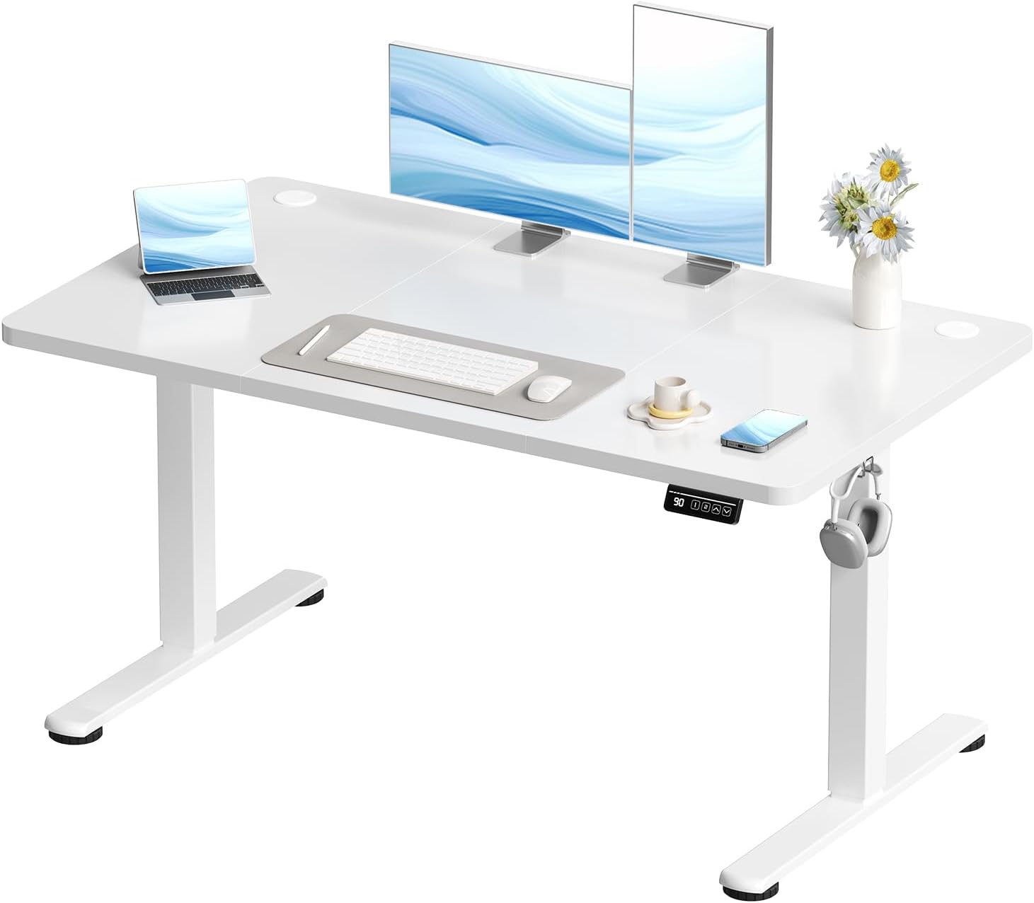 Devoko Höhenverstellbarer Schreibtisch, Elektrischer Schreibtisch Höhenverstellbar Tisch, Steh-Sitz Bürotisch, Computertisch mit Memory-Funktion, Stehpult, Standing Desk, Bürotisch,120 x 60 cm,Weiß