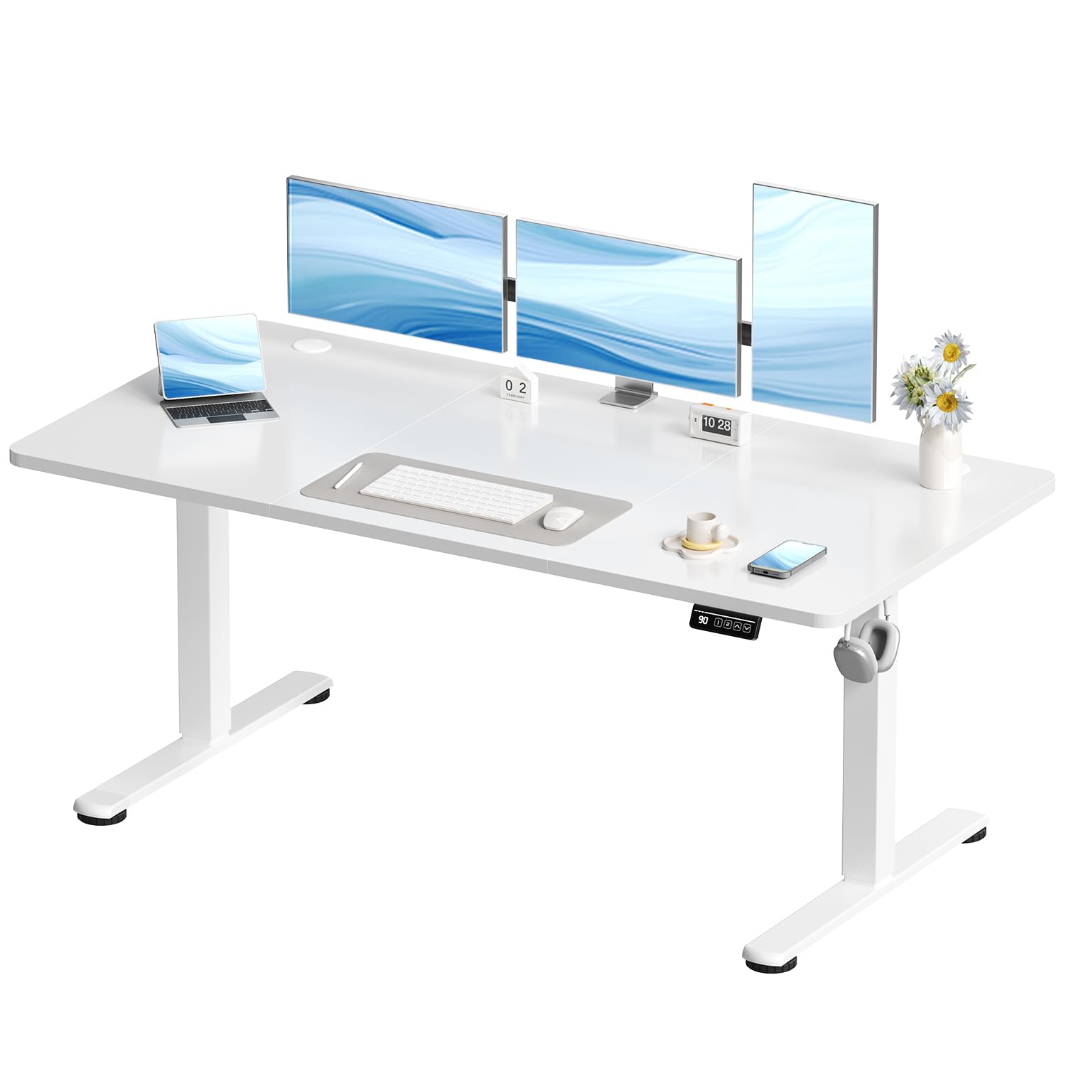 Devoko Höhenverstellbarer Schreibtisch, Elektrischer Schreibtisch Höhenverstellbar Tisch, Steh-Sitz Bürotisch, Computertisch mit Memory-Funktion, Stehpult, Standing Desk, Bürotisch,120 x 60 cm,Weiß