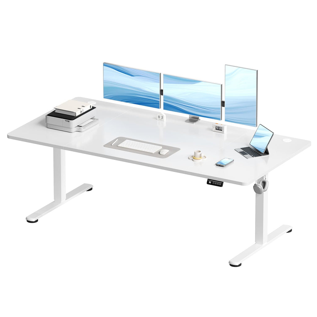 Devoko Höhenverstellbarer Schreibtisch, Elektrischer Schreibtisch Höhenverstellbar Tisch, Steh-Sitz Bürotisch, Computertisch mit Memory-Funktion, Stehpult, Standing Desk, Bürotisch,120 x 60 cm,Weiß