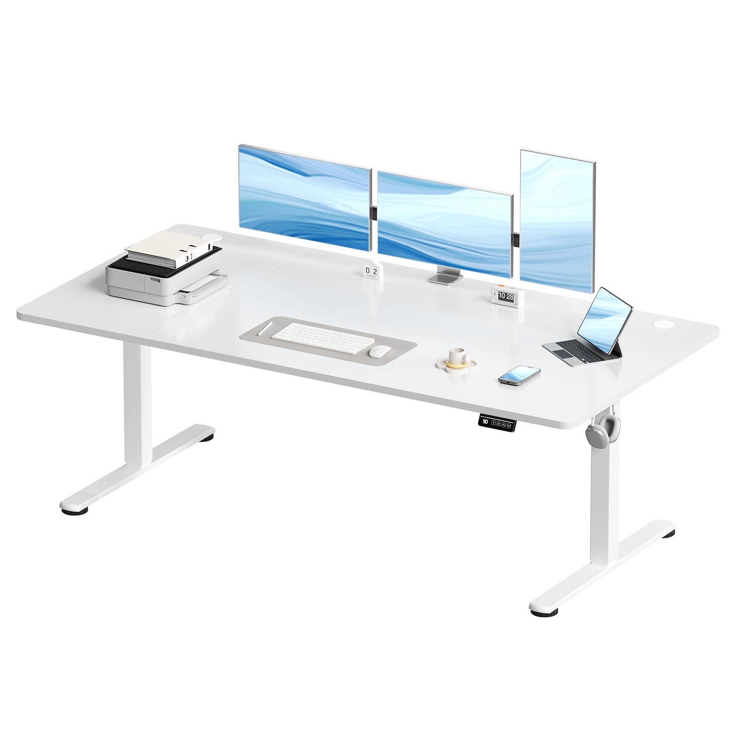 Devoko Höhenverstellbarer Schreibtisch, Elektrischer Schreibtisch Höhenverstellbar Tisch, Steh-Sitz Bürotisch, Computertisch mit Memory-Funktion, Stehpult, Standing Desk, Bürotisch,120 x 60 cm,Weiß