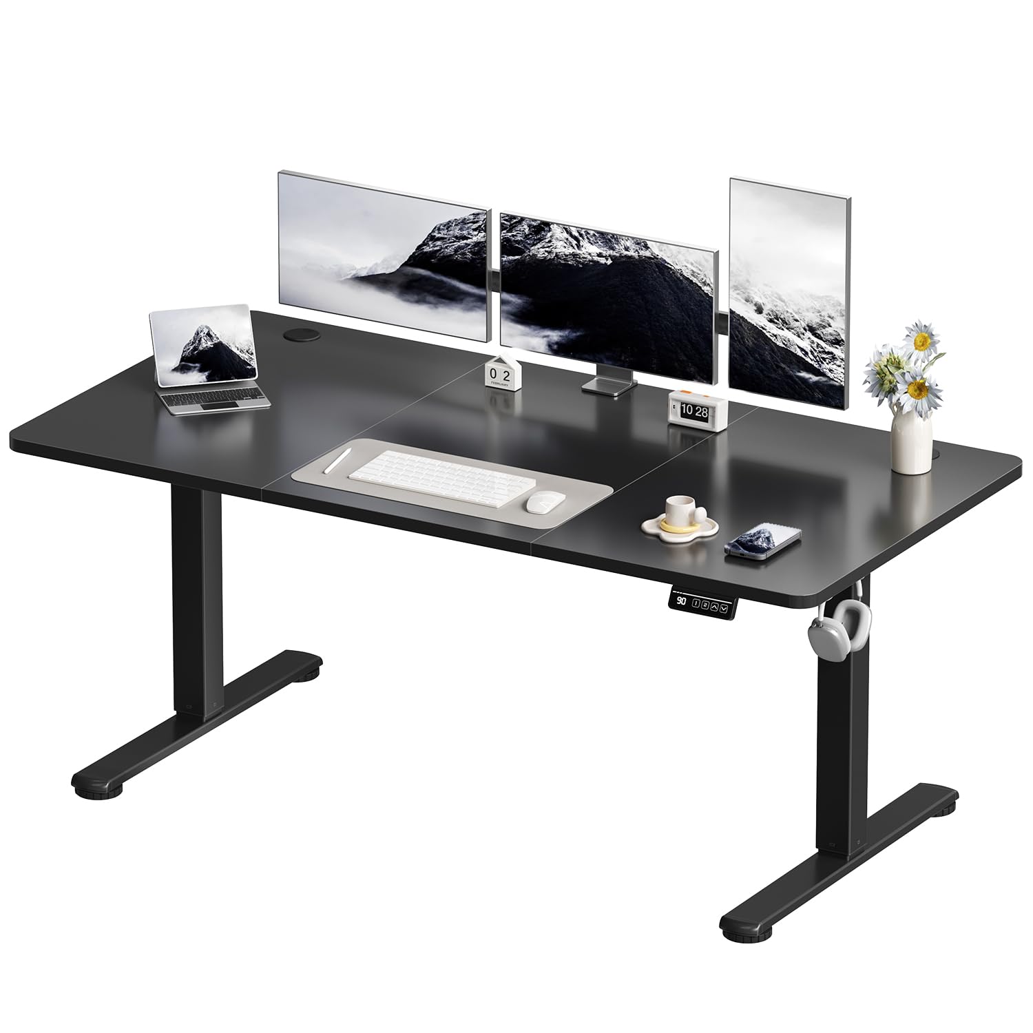 Devoko Höhenverstellbarer Schreibtisch, Elektrischer Schreibtisch Höhenverstellbar Tisch, Steh-Sitz Bürotisch, Computertisch mit Memory-Funktion, Stehpult, Standing Desk, Bürotisch,120 x 60 cm,Weiß