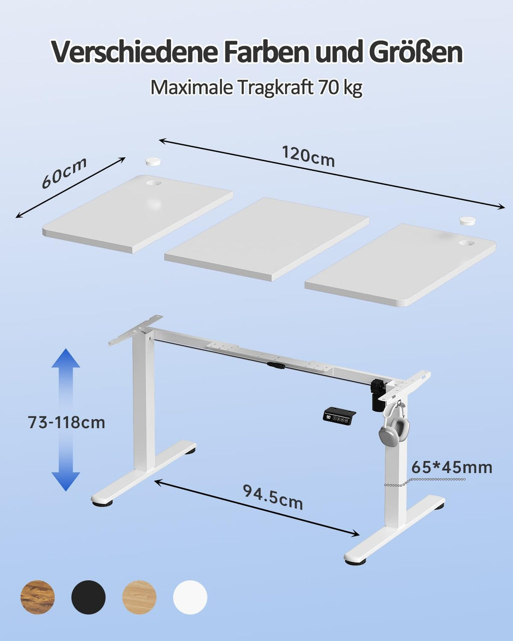 Devoko Höhenverstellbarer Schreibtisch, Elektrischer Schreibtisch Höhenverstellbar Tisch, Steh-Sitz Bürotisch, Computertisch mit Memory-Funktion, Stehpult, Standing Desk, Bürotisch,120 x 60 cm,Weiß