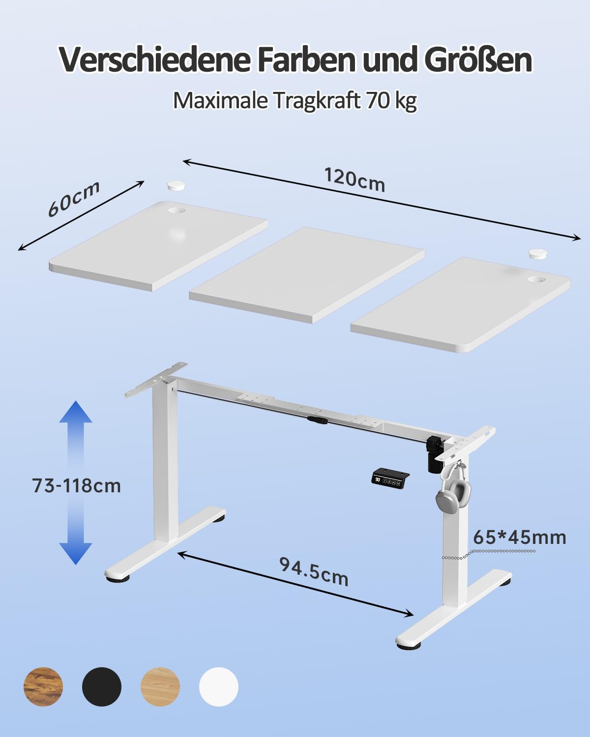 Devoko Höhenverstellbarer Schreibtisch, Elektrischer Schreibtisch Höhenverstellbar Tisch, Steh-Sitz Bürotisch, Computertisch mit Memory-Funktion, Stehpult, Standing Desk, Bürotisch,120 x 60 cm,Weiß