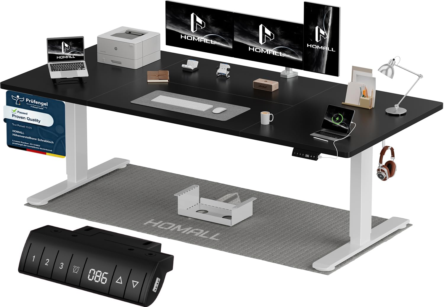 Homall Höhenverstellbarer Schreibtisch 140x70cm mit USB-A Ladeanschluss, Elektrischer Schreibtisch mit Kabel Management Tray, Standing Desk mit 3 Memory Funktion, Computertisch Beige