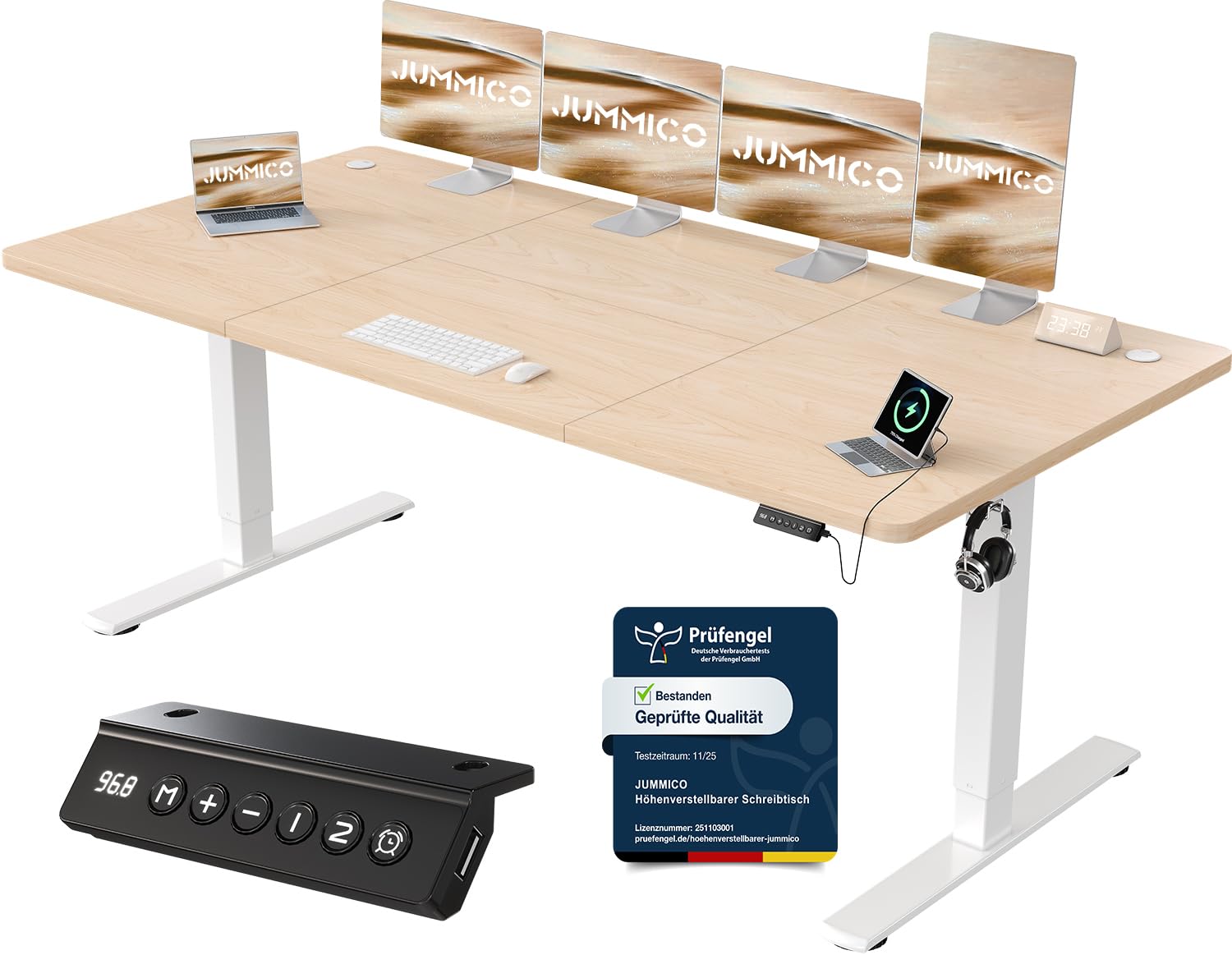 JUMMICO Höhenverstellbarer Schreibtisch mit USB-Ladeanschluss 120 x 60 cm, Schreibtisch Höhenverstellbar Elektrisch, Steh-Sitz Tisch Stehpult Verstellbarer Computertisch,Standing Desk,Weiß