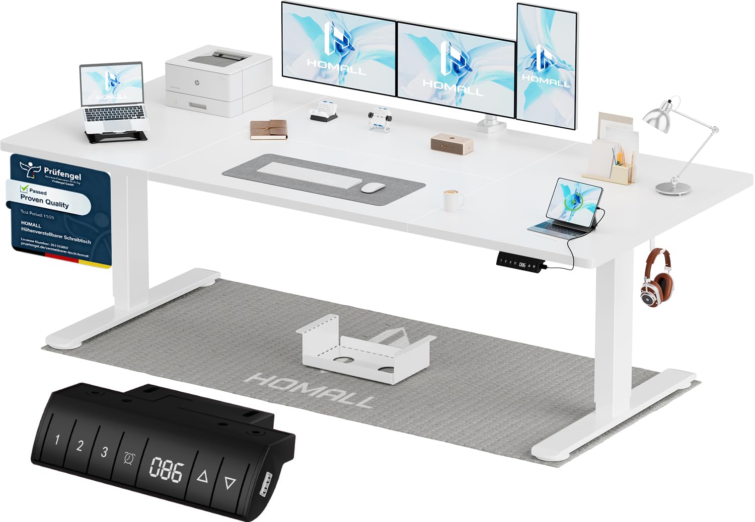 Homall Höhenverstellbarer Schreibtisch 140x70cm mit USB-A Ladeanschluss, Elektrischer Schreibtisch mit Kabel Management Tray, Standing Desk mit 3 Memory Funktion, Computertisch Beige