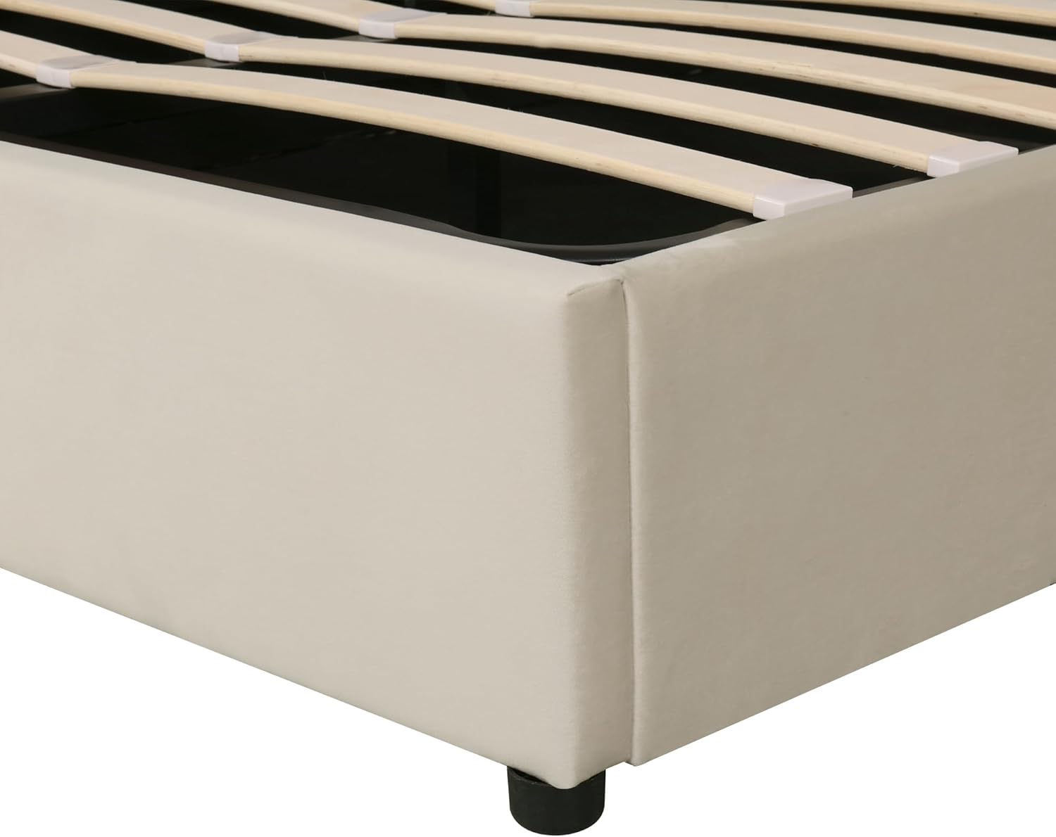 Merax Polsterbett 140x200cm mit Stauraum, Doppelbett mit Kopfteil und Lattenrost, Hydraulisches Funktionsbett für Jugend, Erwachsene, Samtstoff, Beige (Ohne Matratze)