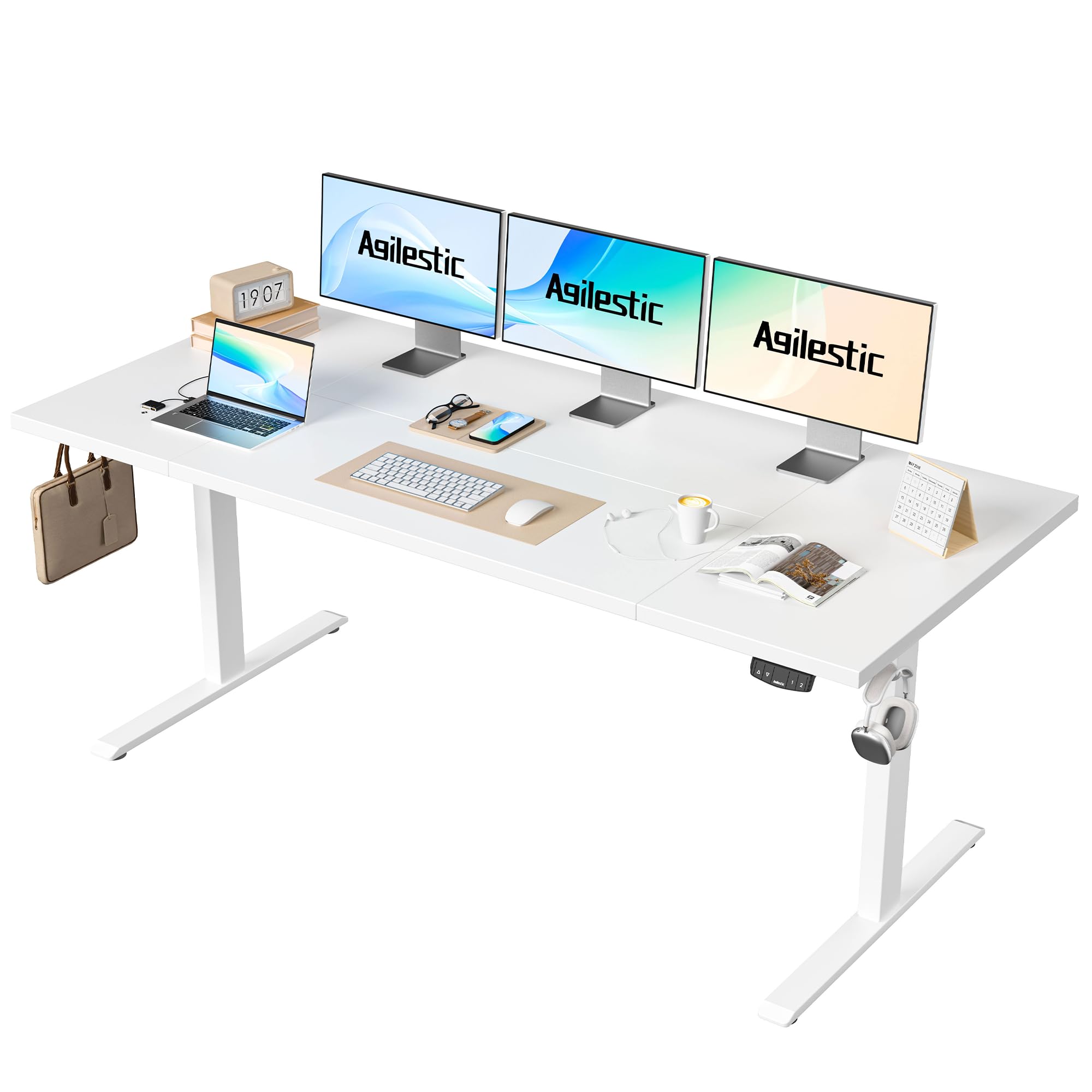 Agilestic Höhenverstellbarer Schreibtisch 120 x 60 cm, Stabiler Schreibtisch Höhenverstellbar Elektrisch mit Memory-Handsteuerung, Ergonomischer Steh-Sitz Tisch Computertisch, Weiß