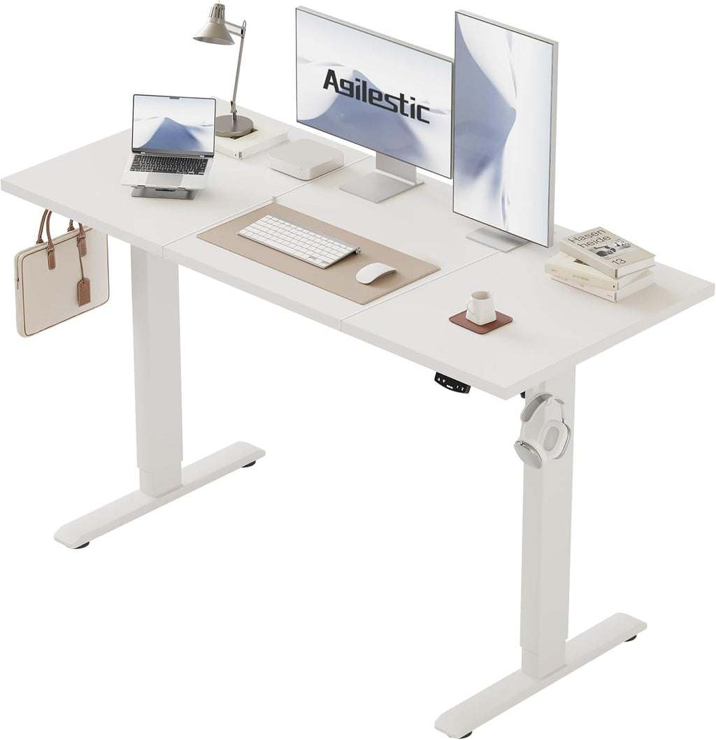 Agilestic Höhenverstellbarer Schreibtisch 120 x 60 cm, Stabiler Schreibtisch Höhenverstellbar Elektrisch mit Memory-Handsteuerung, Ergonomischer Steh-Sitz Tisch Computertisch, Weiß