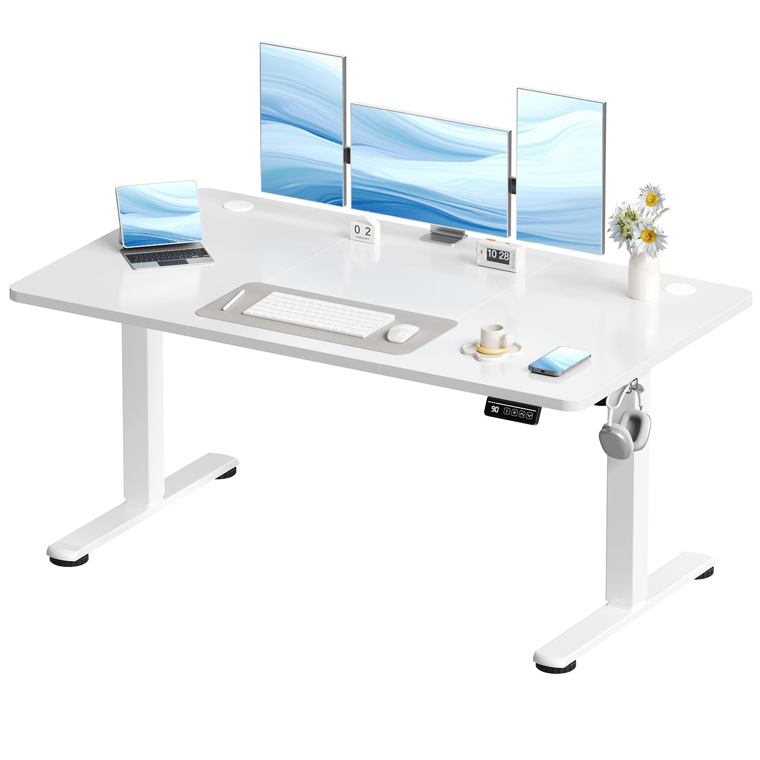 Devoko Höhenverstellbarer Schreibtisch, Elektrischer Schreibtisch Höhenverstellbar Tisch, Steh-Sitz Bürotisch, Computertisch mit Memory-Funktion, Stehpult, Standing Desk, Bürotisch,120 x 60 cm,Weiß