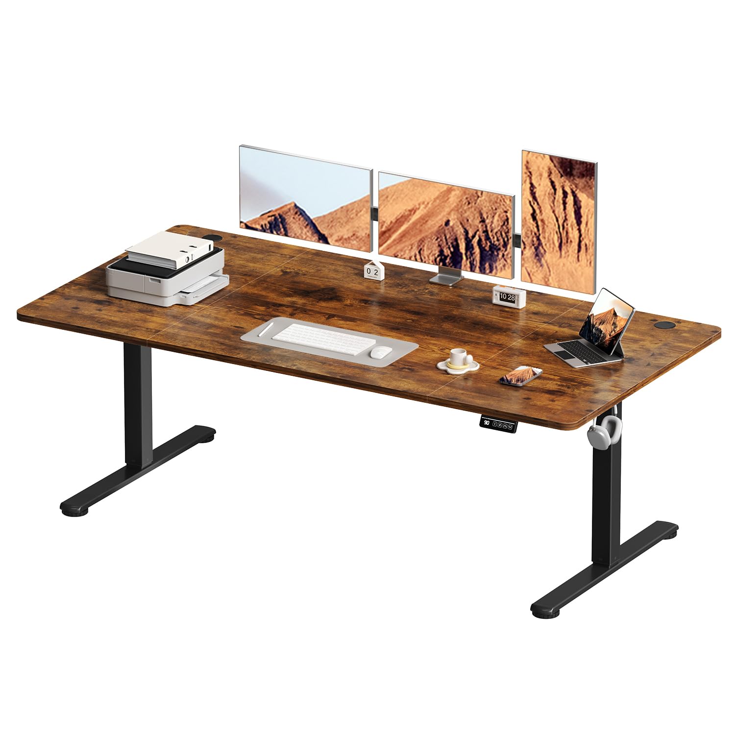 Devoko Höhenverstellbarer Schreibtisch, Elektrischer Schreibtisch Höhenverstellbar Tisch, Steh-Sitz Bürotisch, Computertisch mit Memory-Funktion, Stehpult, Standing Desk, Bürotisch,120 x 60 cm,Weiß