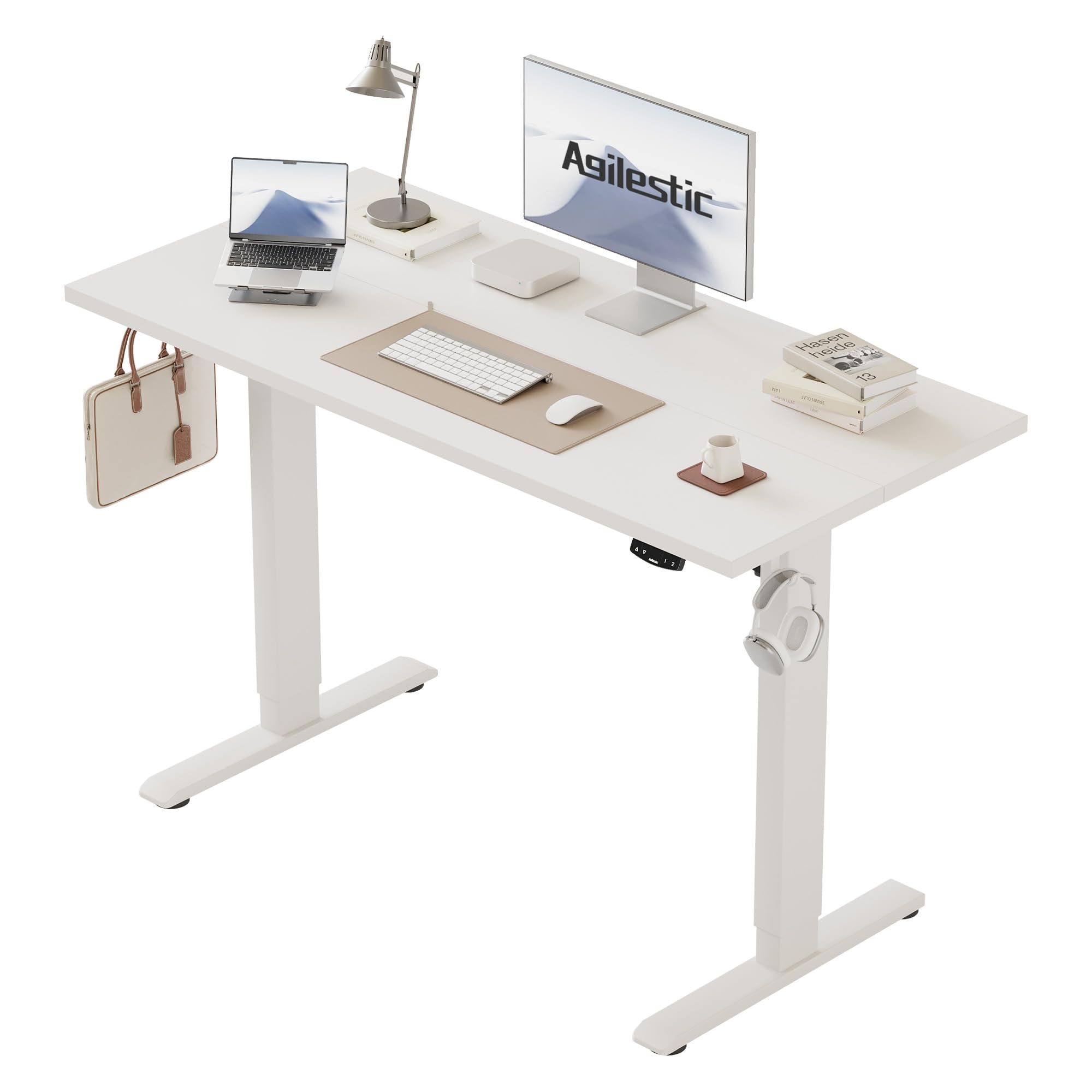 Agilestic Höhenverstellbarer Schreibtisch 120 x 60 cm, Stabiler Schreibtisch Höhenverstellbar Elektrisch mit Memory-Handsteuerung, Ergonomischer Steh-Sitz Tisch Computertisch, Weiß