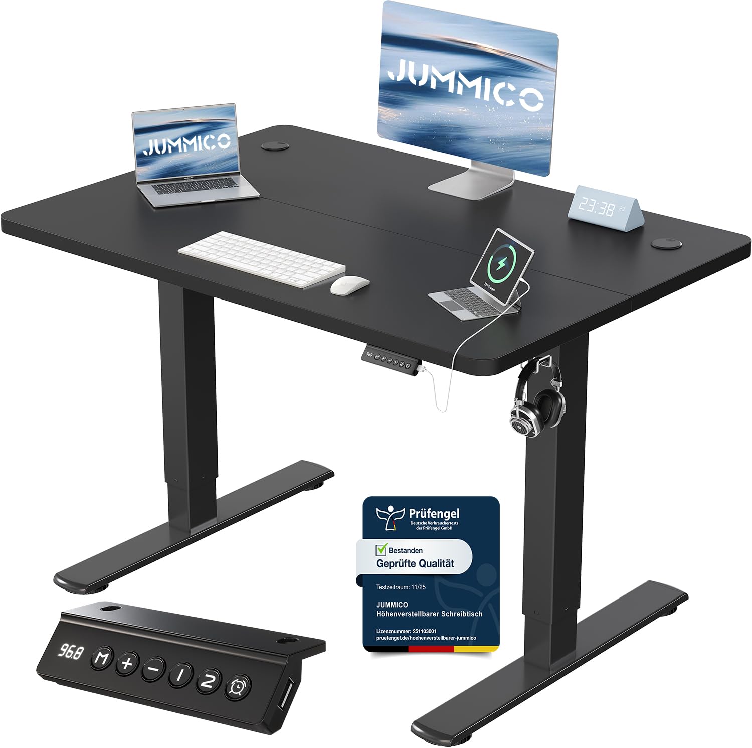 JUMMICO Höhenverstellbarer Schreibtisch mit USB-Ladeanschluss 120 x 60 cm, Schreibtisch Höhenverstellbar Elektrisch, Steh-Sitz Tisch Stehpult Verstellbarer Computertisch,Standing Desk,Weiß