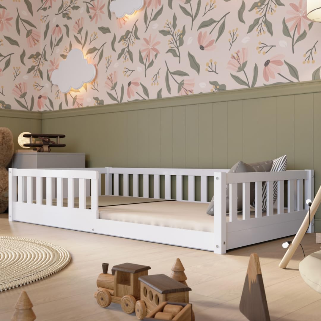 Crazy Pine Kinderbett 90x190 cm – Hohes Montessori Bodenbett aus Holz mit Rausfallschutz – Sicheres Kleinkindbett – Skandinavisches Design, Leichte Montage - Crazy Basic