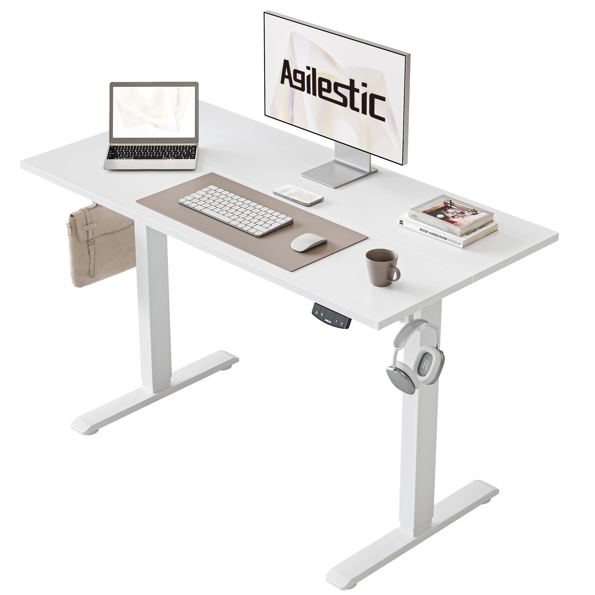 Agilestic Höhenverstellbarer Schreibtisch 120 x 60 cm, Stabiler Schreibtisch Höhenverstellbar Elektrisch mit Memory-Handsteuerung, Ergonomischer Steh-Sitz Tisch Computertisch, Weiß