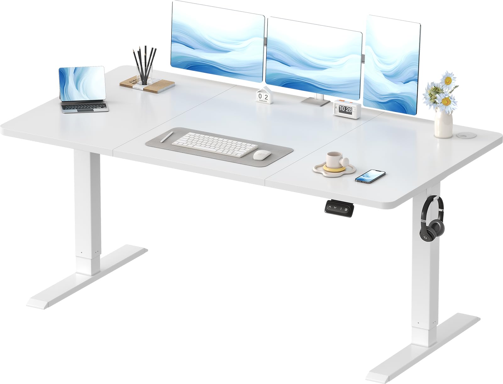 Devoko Höhenverstellbarer Schreibtisch, Elektrischer Schreibtisch Höhenverstellbar Tisch, Steh-Sitz Bürotisch, Computertisch mit Memory-Funktion, Stehpult, Standing Desk, Bürotisch,120 x 60 cm,Weiß