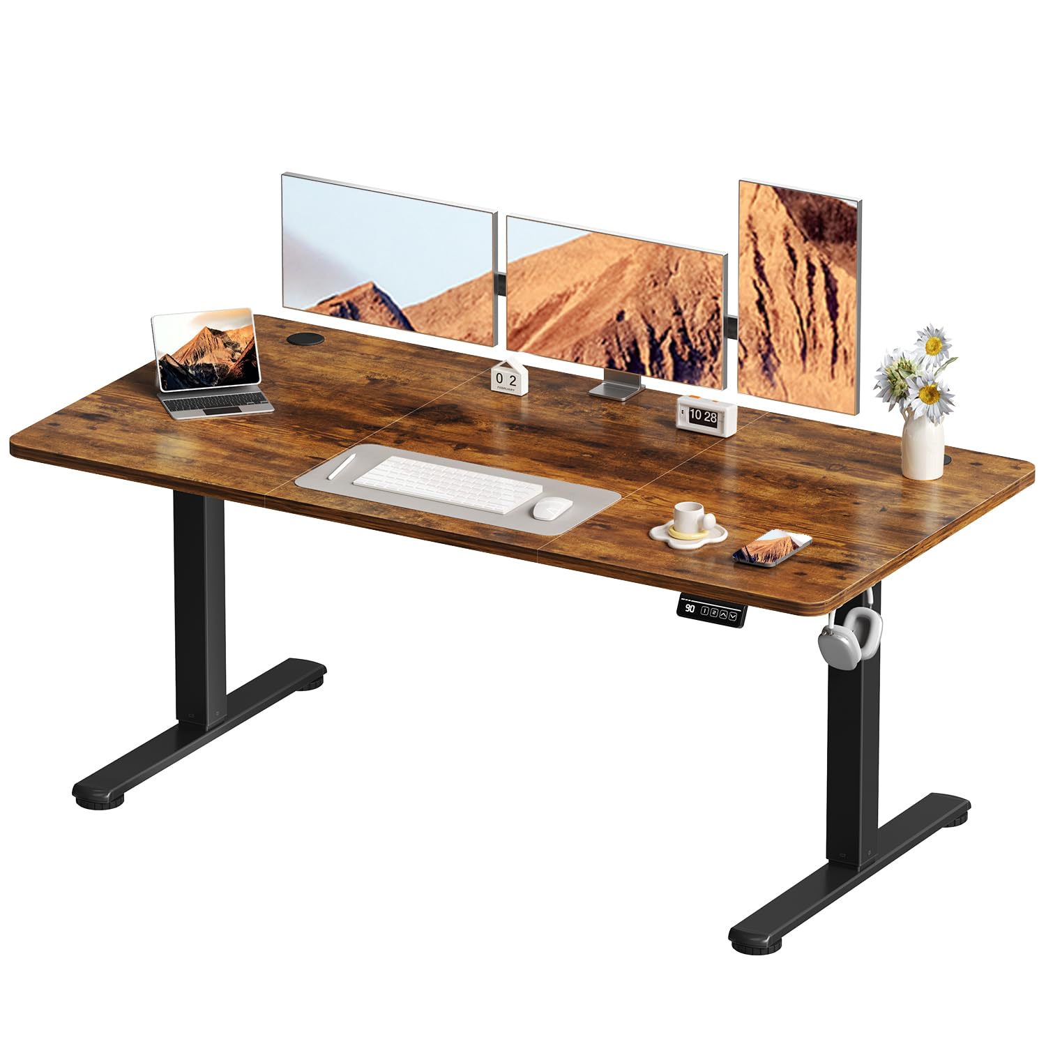 Devoko Höhenverstellbarer Schreibtisch, Elektrischer Schreibtisch Höhenverstellbar Tisch, Steh-Sitz Bürotisch, Computertisch mit Memory-Funktion, Stehpult, Standing Desk, Bürotisch,120 x 60 cm,Weiß