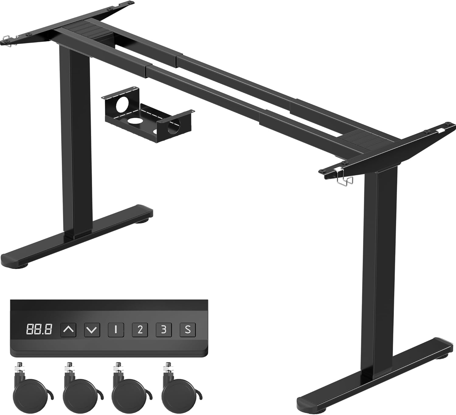 Homall Höhenverstellbarer Schreibtisch Elektrisch Gestell mit 2 Motoren, Elektrisch Schreibtisch bis 100KG, 2-Fach-Teleskop, Tischgestell mit Memory-Steuerung, Kollisionschutz Funktion, Schwarz