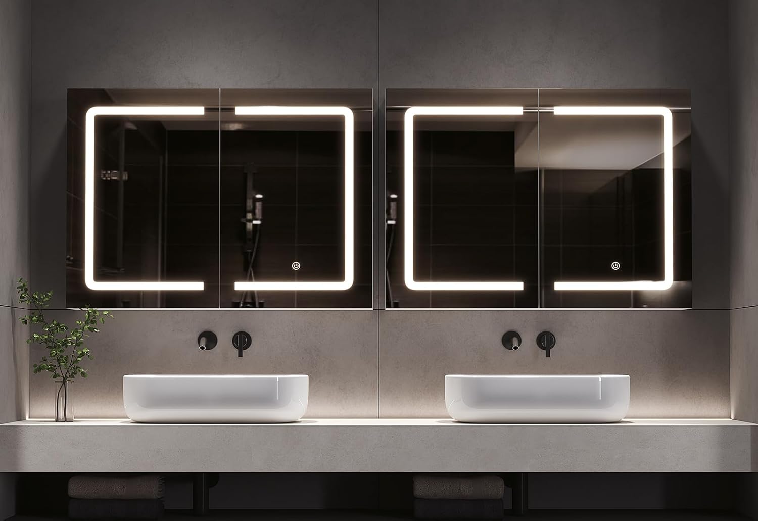 DICTAC Badezimmer spiegelschrank mit Beleuchtung 80x60x16cm Spiegelschrank Bad mit LED und Steckdose 80 cm Breit Doppeltür Badschrank mit Spiegel und Ablage,Hängeschrank,Berührung Sensorschalter,Weiß