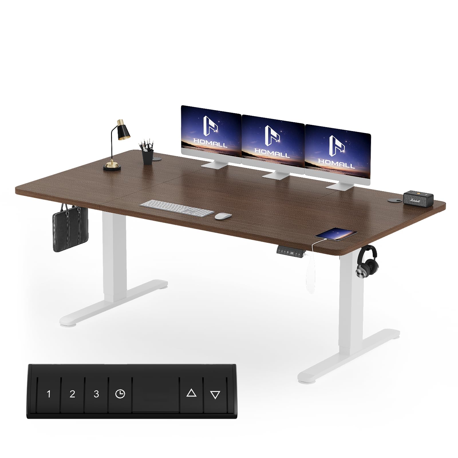 Homall Höhenverstellbarer Schreibtisch 140x70cm mit USB-A Ladeanschluss, Elektrischer Schreibtisch mit Kabel Management Tray, Standing Desk mit 3 Memory Funktion, Computertisch Beige
