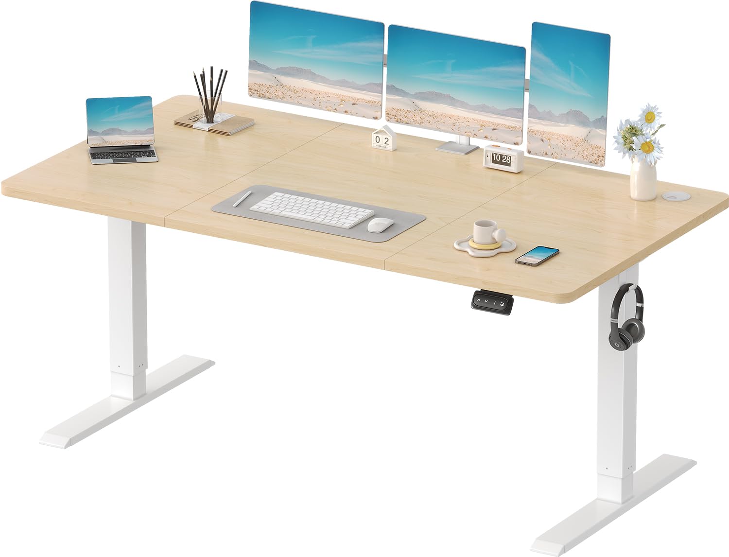 Devoko Höhenverstellbarer Schreibtisch, Elektrischer Schreibtisch Höhenverstellbar Tisch, Steh-Sitz Bürotisch, Computertisch mit Memory-Funktion, Stehpult, Standing Desk, Bürotisch,120 x 60 cm,Weiß