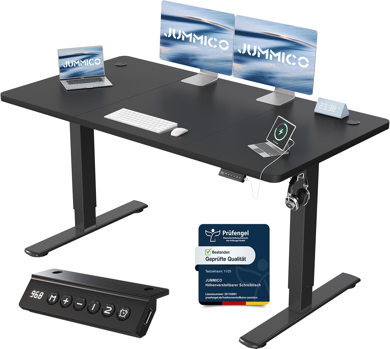 JUMMICO Höhenverstellbarer Schreibtisch mit USB-Ladeanschluss 120 x 60 cm, Schreibtisch Höhenverstellbar Elektrisch, Steh-Sitz Tisch Stehpult Verstellbarer Computertisch,Standing Desk,Weiß