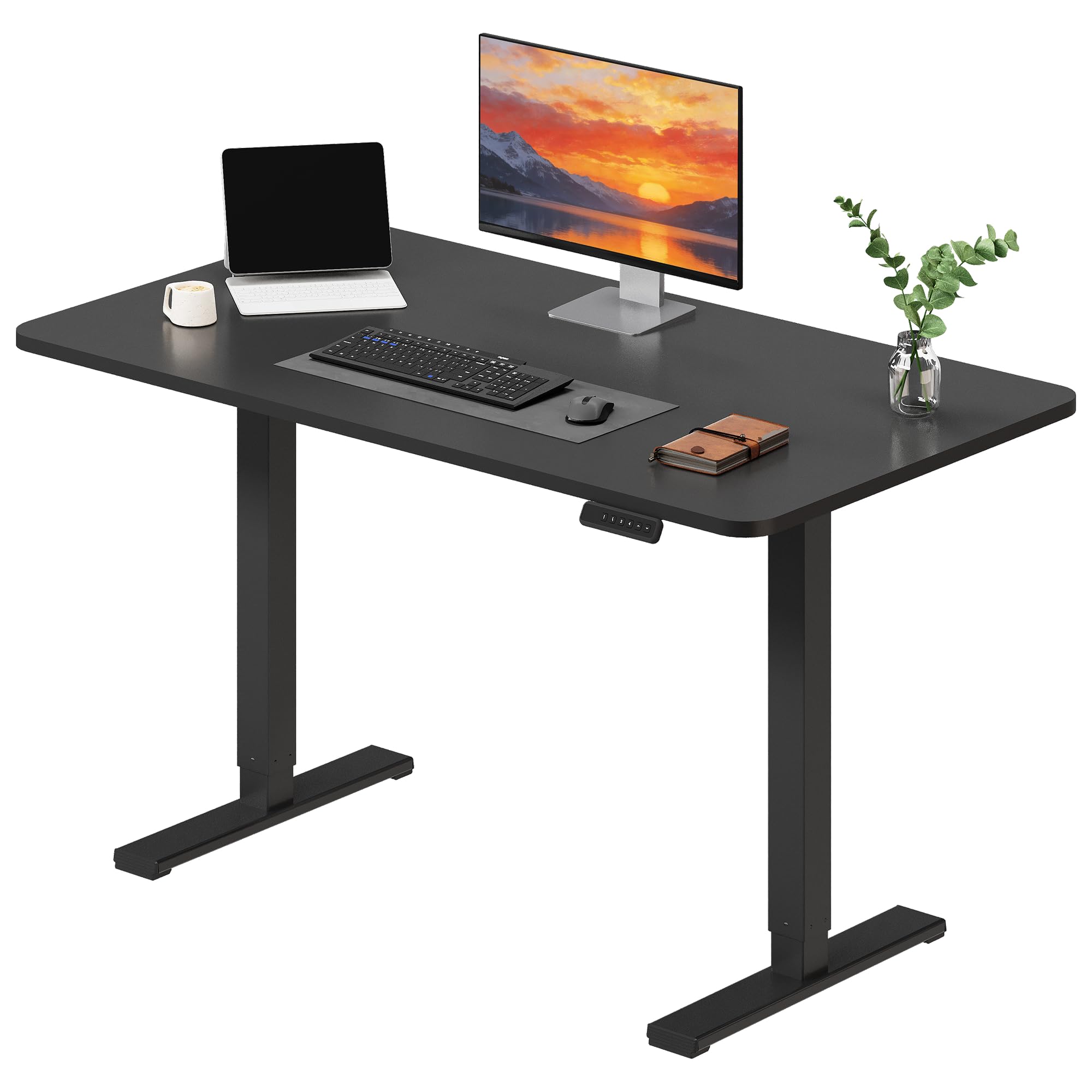 SANODESK Höhenverstellbarer Schreibtisch 110×54 cm – Kompakter Standing Desk mit praktischem Zubehör, ideal für kleine Räume, leise & sicher mit Anti-Kollisions-Schutz(Weiß)