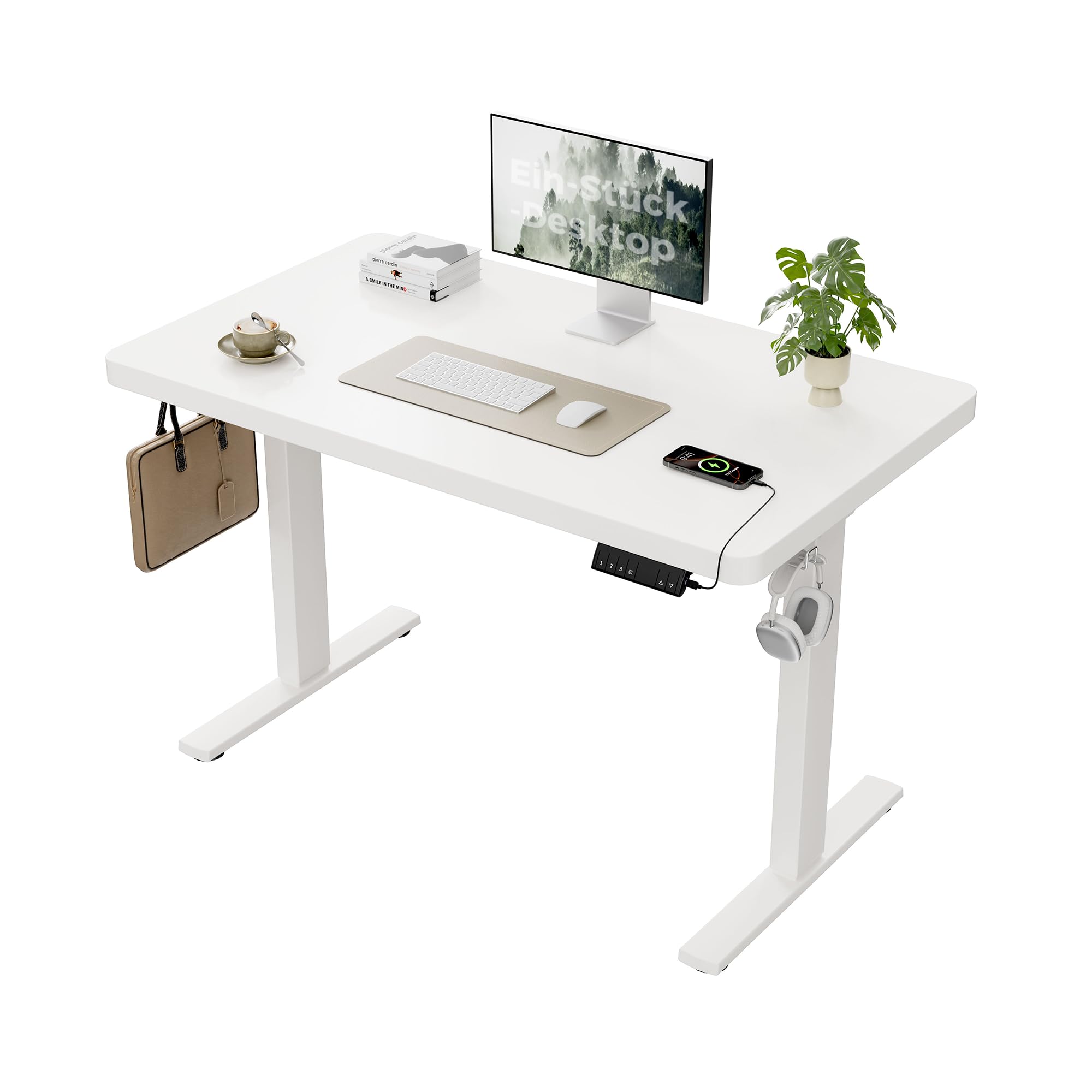 Agilestic Höhenverstellbarer Schreibtisch 120 x 60 cm, Stabiler Schreibtisch Höhenverstellbar Elektrisch mit Memory-Handsteuerung, Ergonomischer Steh-Sitz Tisch Computertisch, Weiß
