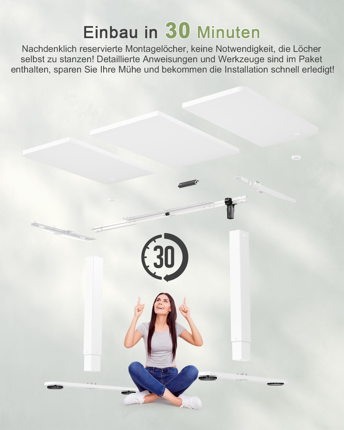 JUMMICO Höhenverstellbarer Schreibtisch mit USB-Ladeanschluss 120 x 60 cm, Schreibtisch Höhenverstellbar Elektrisch, Steh-Sitz Tisch Stehpult Verstellbarer Computertisch,Standing Desk,Weiß