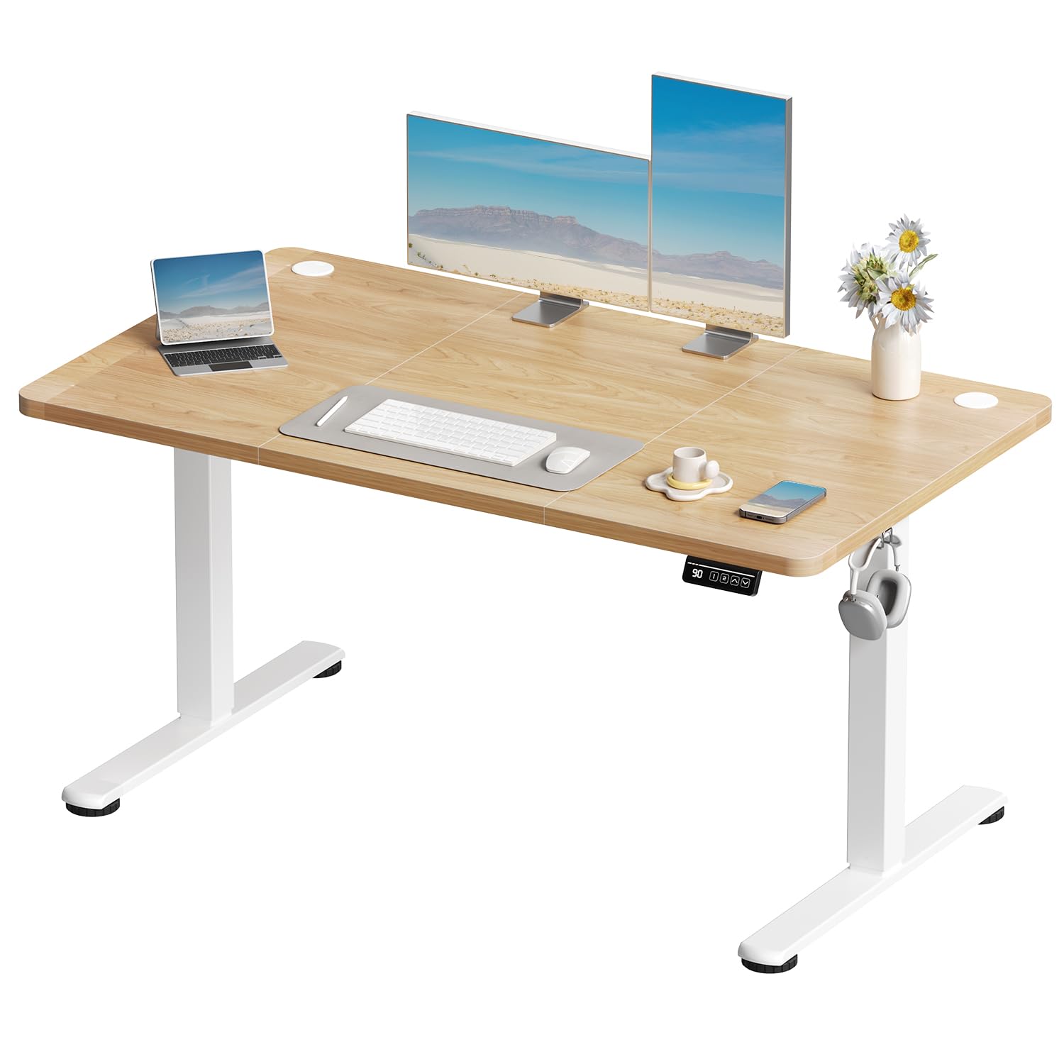 Devoko Höhenverstellbarer Schreibtisch, Elektrischer Schreibtisch Höhenverstellbar Tisch, Steh-Sitz Bürotisch, Computertisch mit Memory-Funktion, Stehpult, Standing Desk, Bürotisch,120 x 60 cm,Weiß
