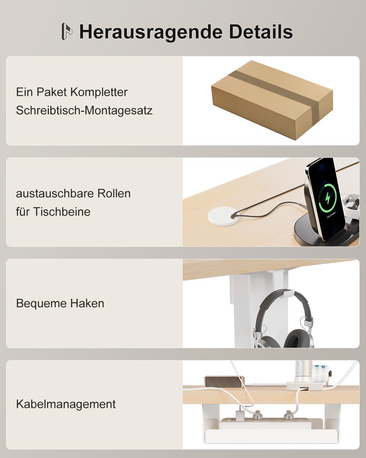 Homall Höhenverstellbarer Schreibtisch 140x70cm mit USB-A Ladeanschluss, Elektrischer Schreibtisch mit Kabel Management Tray, Standing Desk mit 3 Memory Funktion, Computertisch Beige