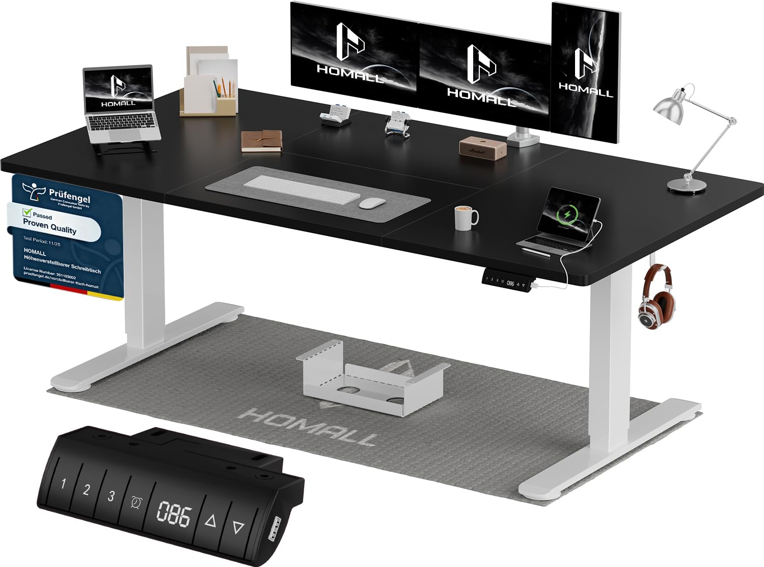 Homall Höhenverstellbarer Schreibtisch 140x70cm mit USB-A Ladeanschluss, Elektrischer Schreibtisch mit Kabel Management Tray, Standing Desk mit 3 Memory Funktion, Computertisch Beige