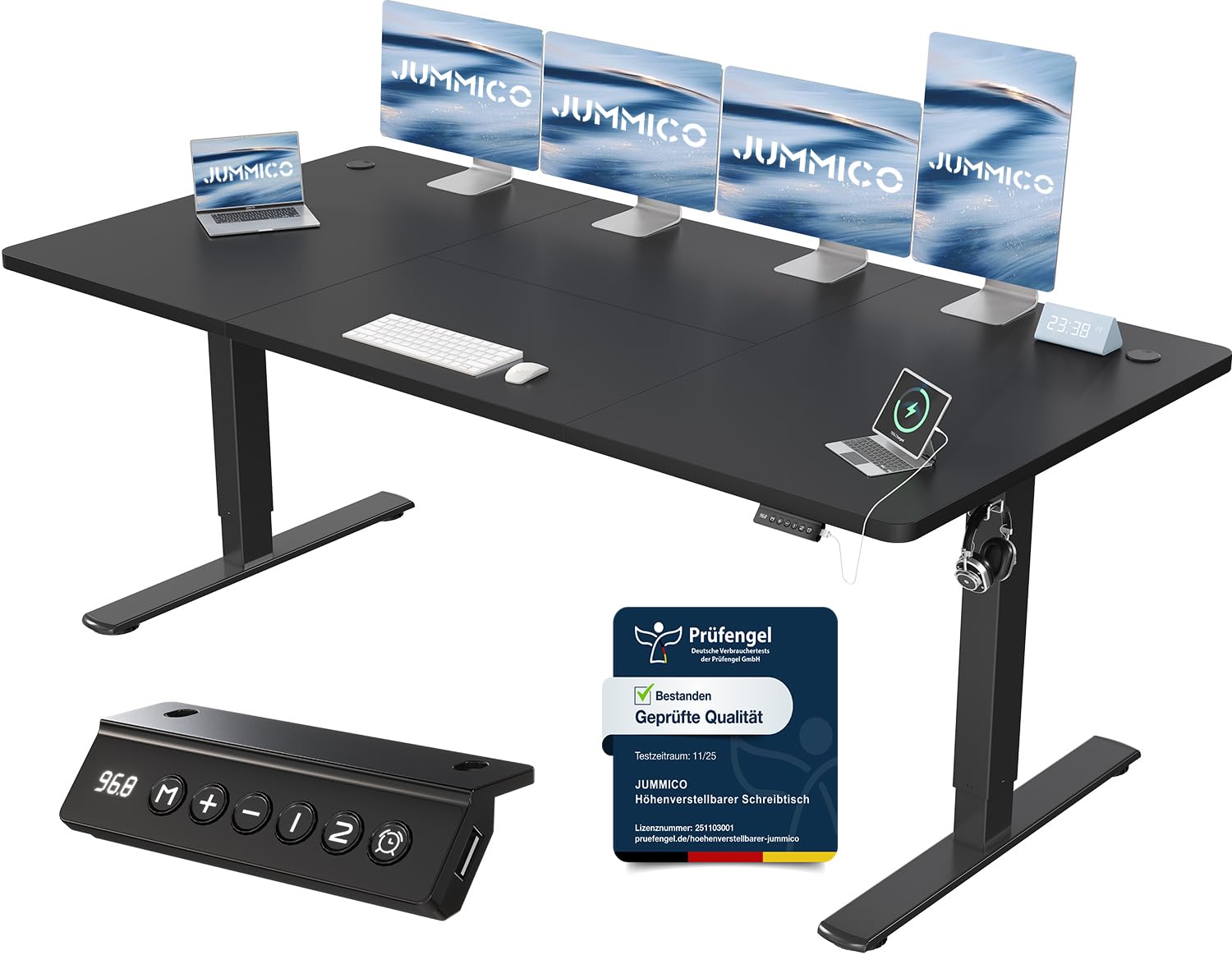 JUMMICO Höhenverstellbarer Schreibtisch mit USB-Ladeanschluss 120 x 60 cm, Schreibtisch Höhenverstellbar Elektrisch, Steh-Sitz Tisch Stehpult Verstellbarer Computertisch,Standing Desk,Weiß