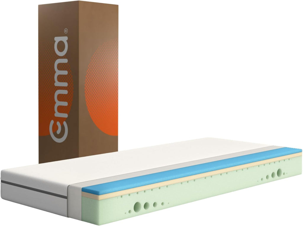 Emma One Matratze, Kaltschaummatratze, 90x200 cm, H2 Härtegrad Mittelhart, 18 cm Höhe, 3-Zonen-Stützung, Atmungsaktiver & Waschbarer Bezug