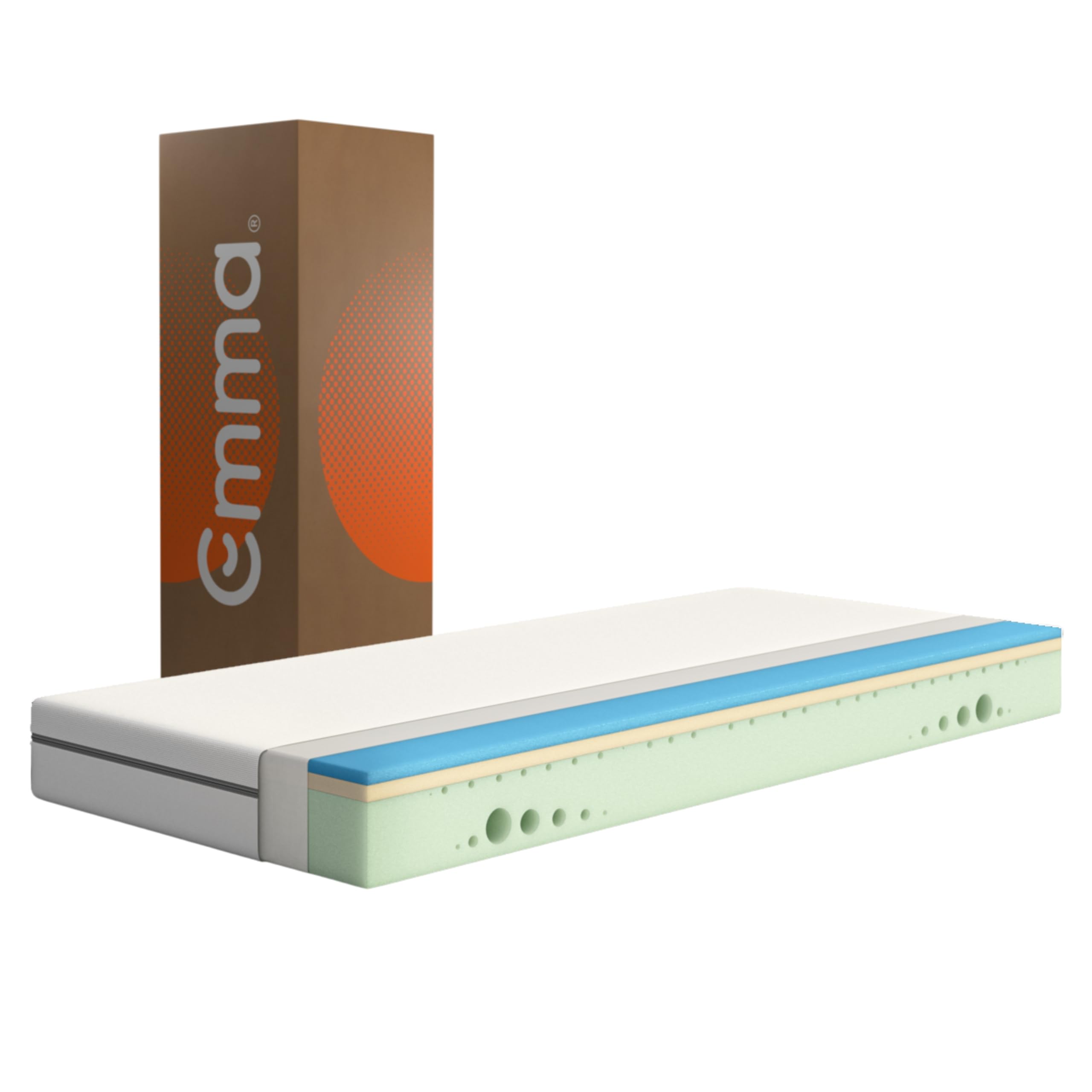 Emma One Matratze, Kaltschaummatratze, 90x200 cm, H2 Härtegrad Mittelhart, 18 cm Höhe, 3-Zonen-Stützung, Atmungsaktiver & Waschbarer Bezug