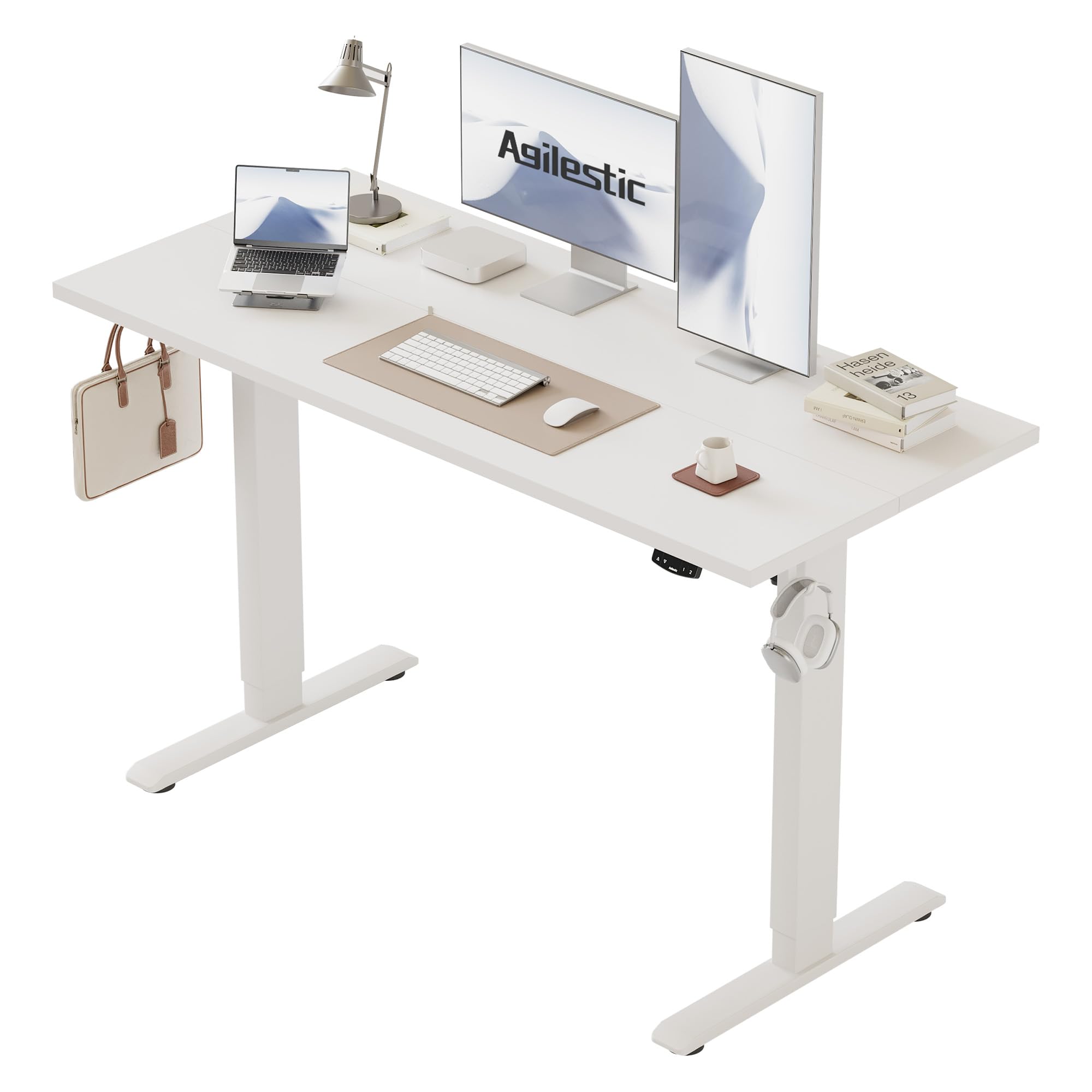 Agilestic Höhenverstellbarer Schreibtisch 120 x 60 cm, Stabiler Schreibtisch Höhenverstellbar Elektrisch mit Memory-Handsteuerung, Ergonomischer Steh-Sitz Tisch Computertisch, Weiß
