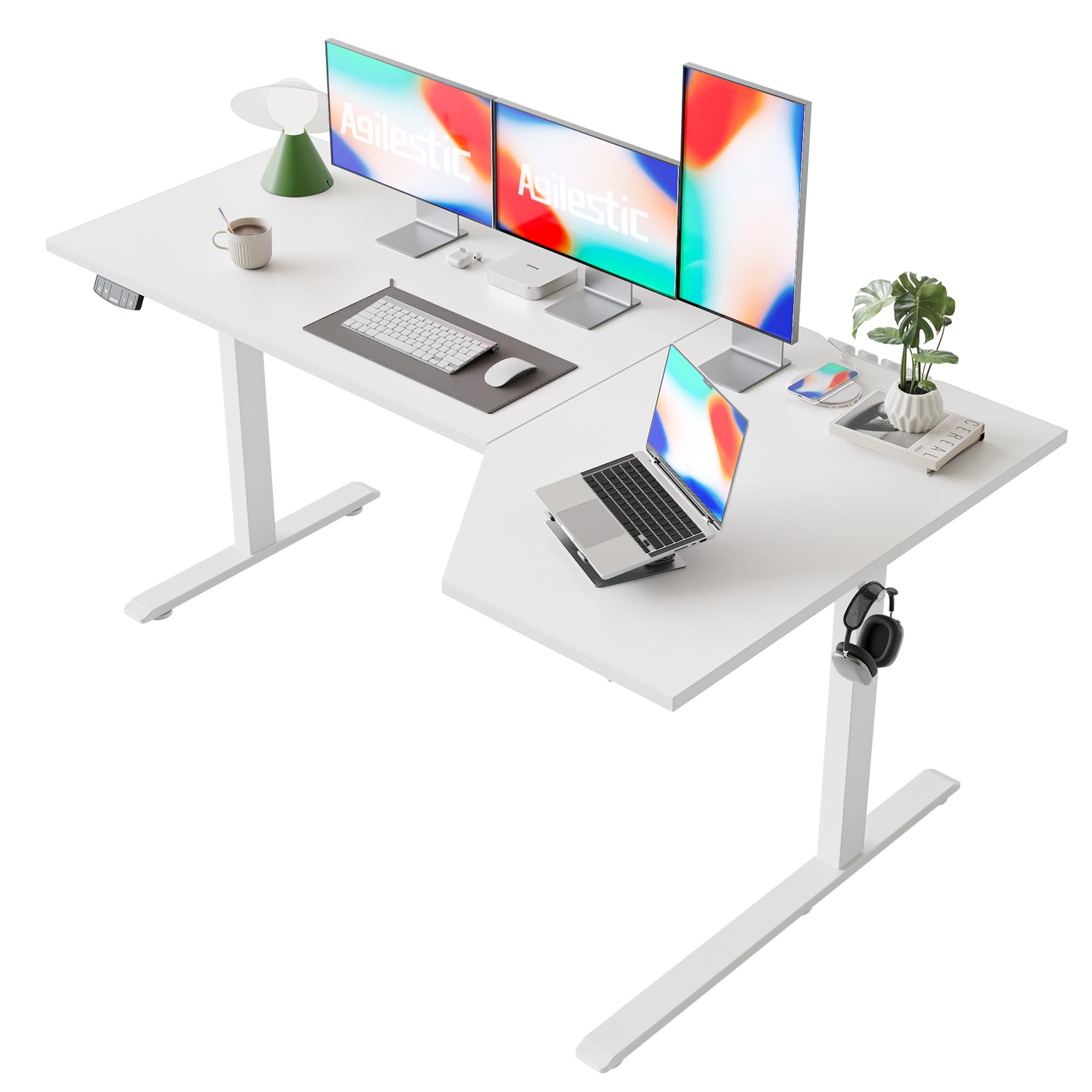 Agilestic Höhenverstellbarer Schreibtisch 120 x 60 cm, Stabiler Schreibtisch Höhenverstellbar Elektrisch mit Memory-Handsteuerung, Ergonomischer Steh-Sitz Tisch Computertisch, Weiß