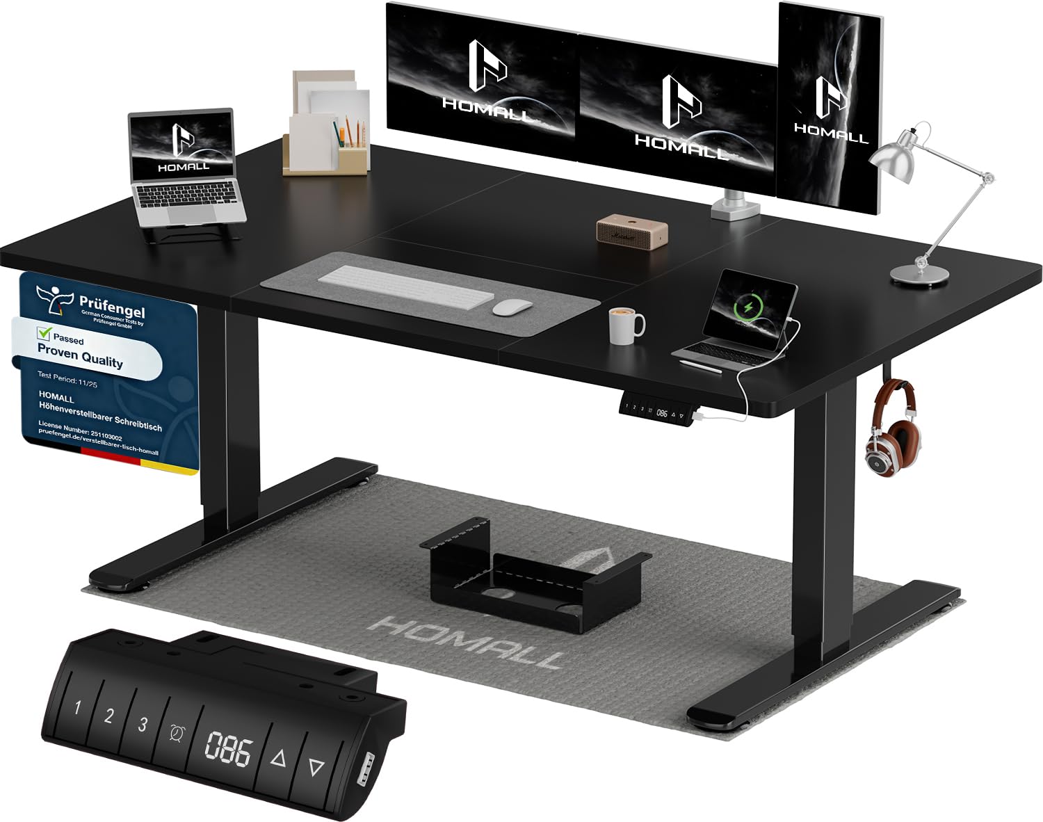 Homall Höhenverstellbarer Schreibtisch 140x70cm mit USB-A Ladeanschluss, Elektrischer Schreibtisch mit Kabel Management Tray, Standing Desk mit 3 Memory Funktion, Computertisch Beige