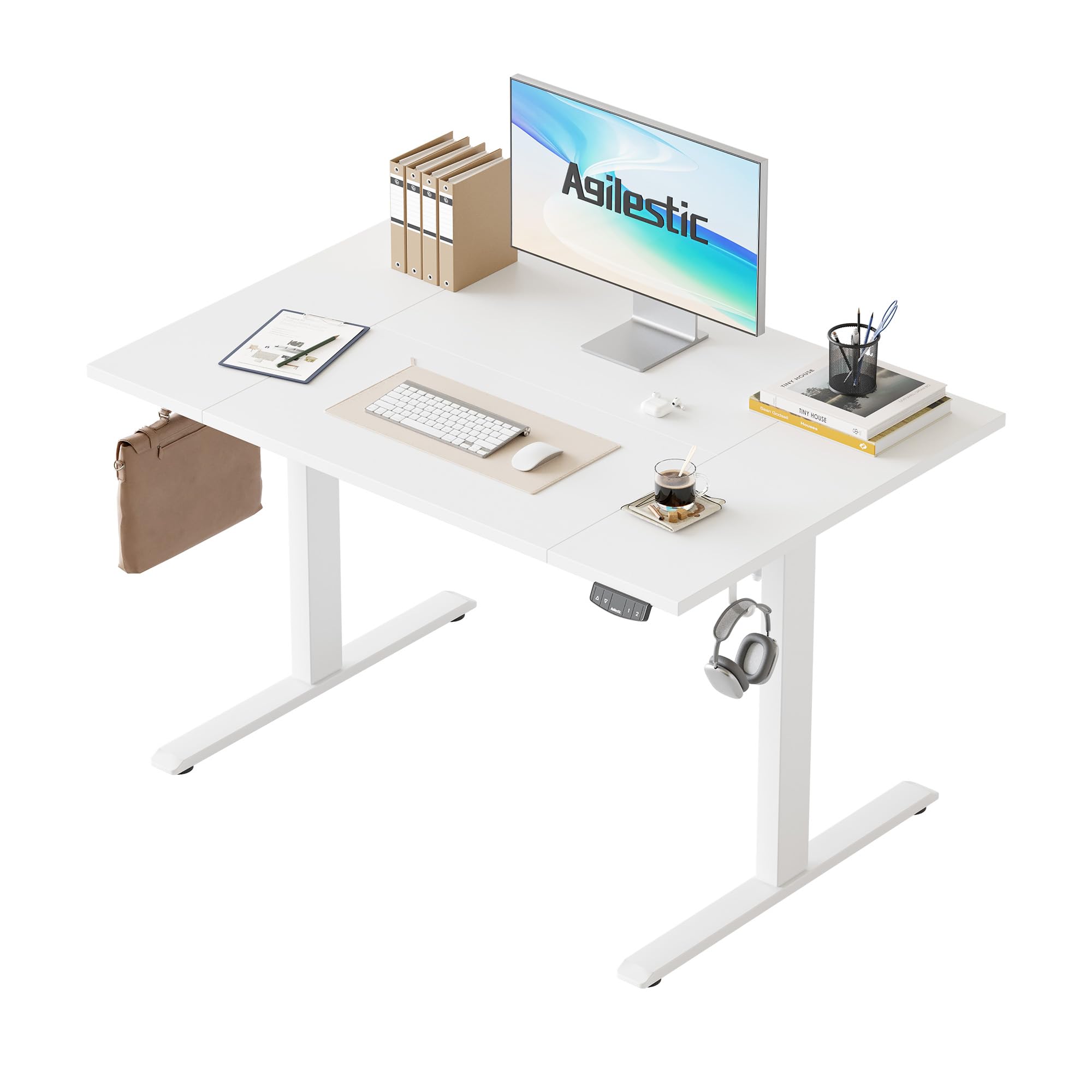 Agilestic Höhenverstellbarer Schreibtisch 120 x 60 cm, Stabiler Schreibtisch Höhenverstellbar Elektrisch mit Memory-Handsteuerung, Ergonomischer Steh-Sitz Tisch Computertisch, Weiß