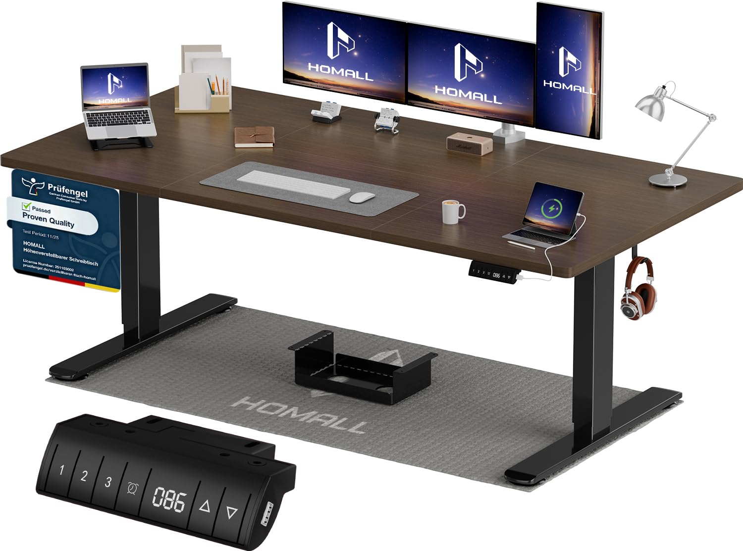 Homall Höhenverstellbarer Schreibtisch 140x70cm mit USB-A Ladeanschluss, Elektrischer Schreibtisch mit Kabel Management Tray, Standing Desk mit 3 Memory Funktion, Computertisch Beige