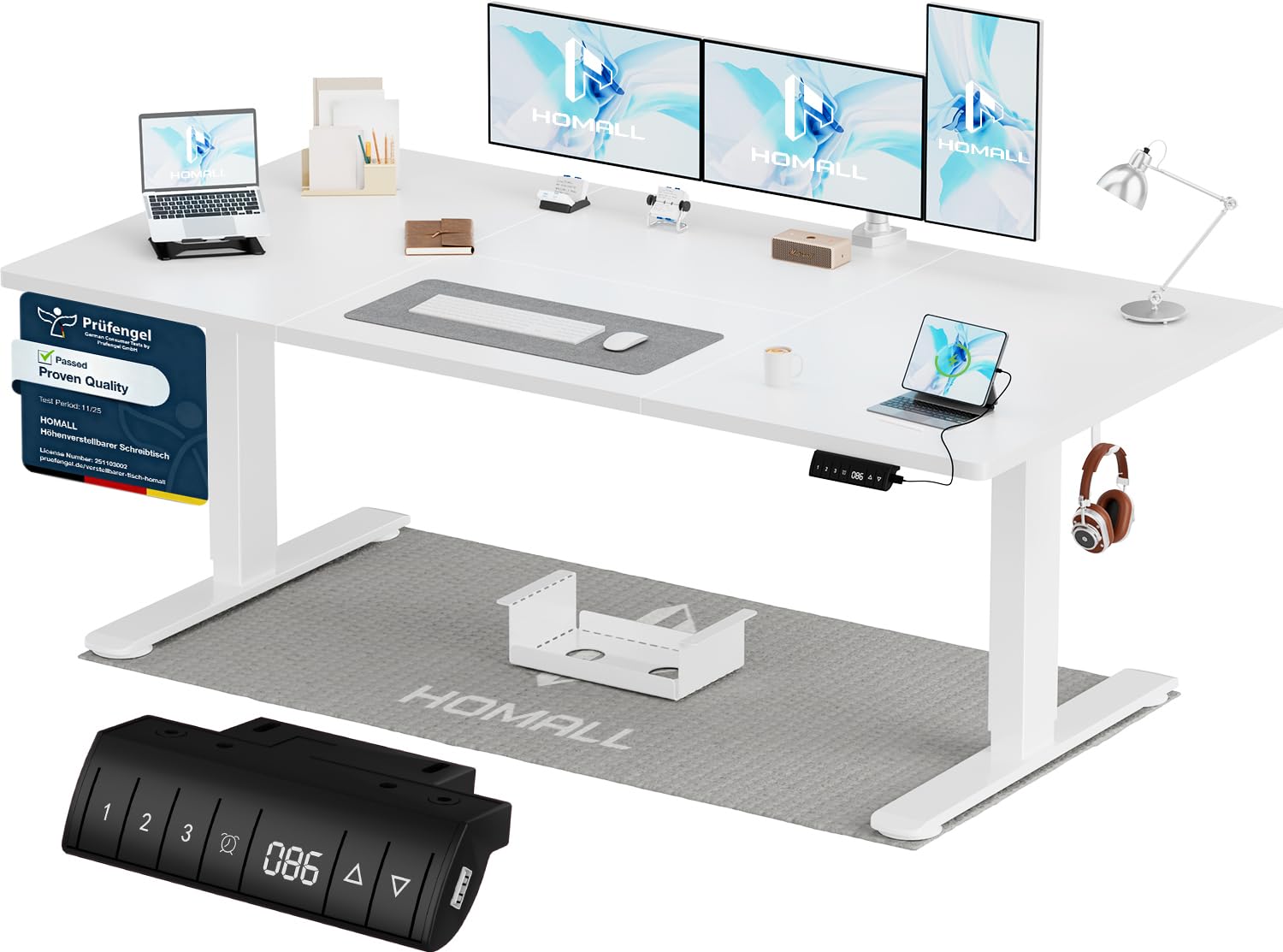 Homall Höhenverstellbarer Schreibtisch 140x70cm mit USB-A Ladeanschluss, Elektrischer Schreibtisch mit Kabel Management Tray, Standing Desk mit 3 Memory Funktion, Computertisch Beige
